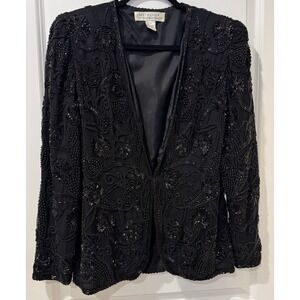 Vintage Niteline by Della Roufogali Black Beaded Silk Jacket Blazer Women's S